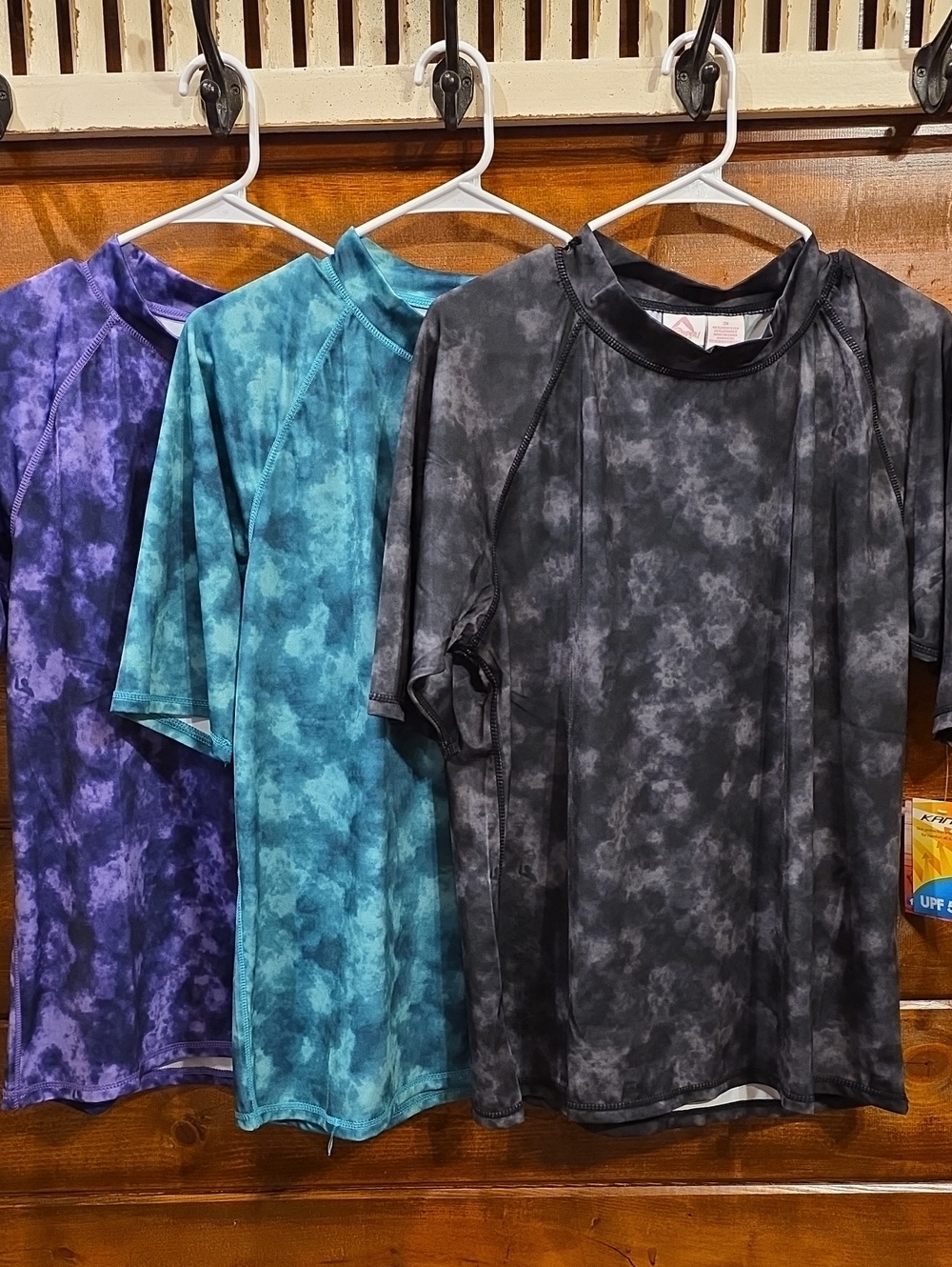 Kanu Surf Women's Tie-Dye Short Sleeve Swim Tees - Black, Teal, Purple